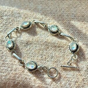 Vintage Sterling Silver Opal Link Bracelet – Stamped 925 – Toggle Clasp